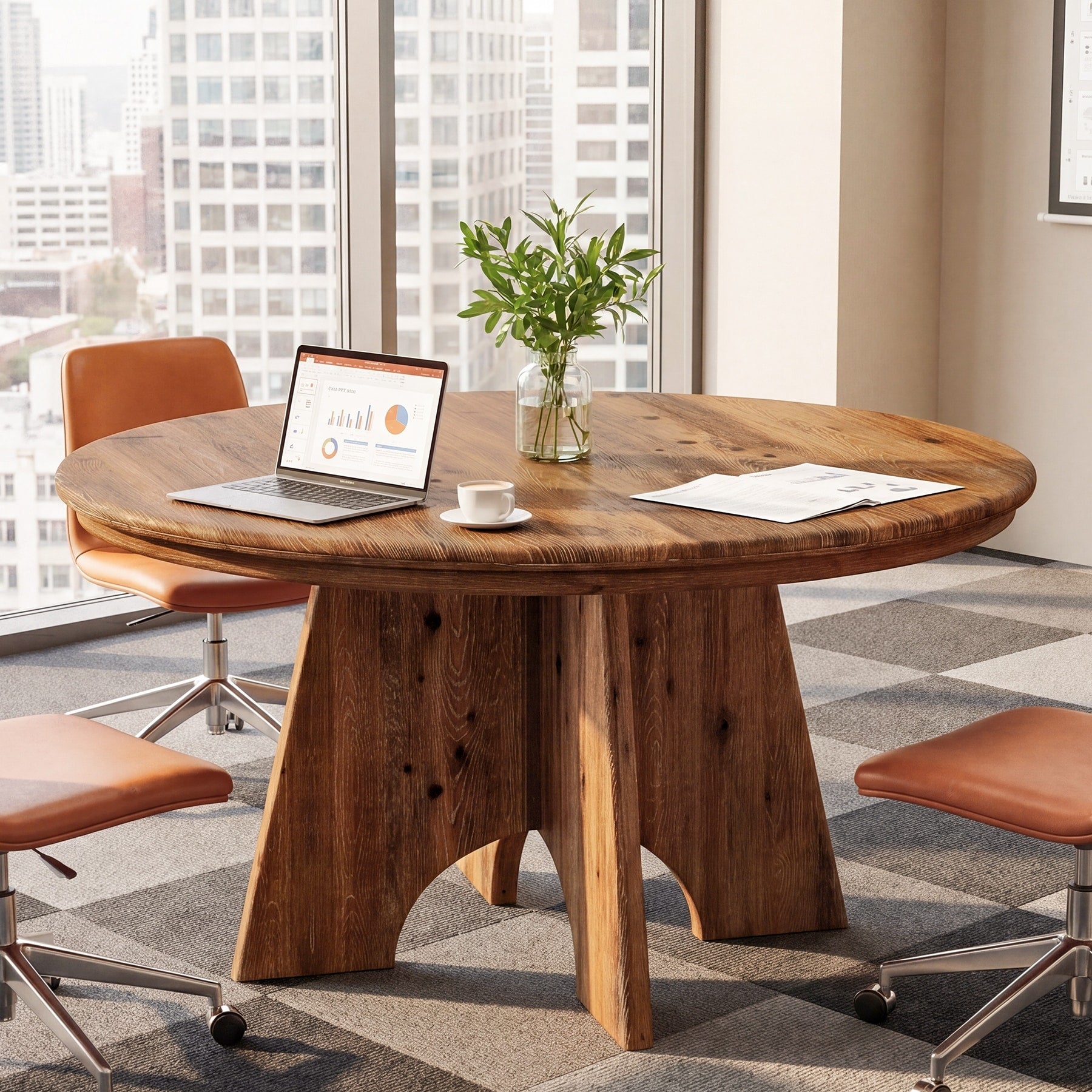 47 Solid Wood Round Conference Table Farmhouse Meeting Table