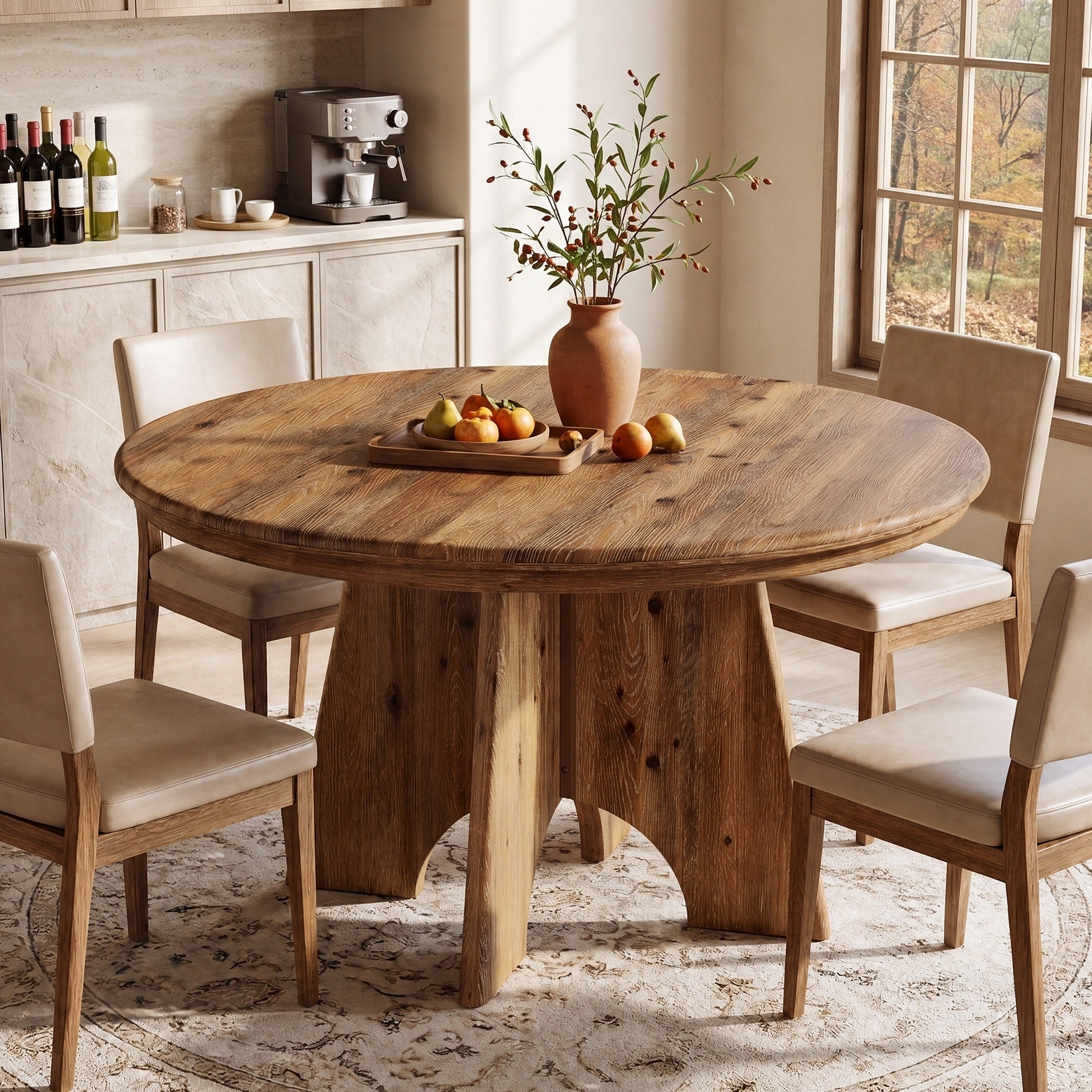 47 Solid Wood Round Dining Table For 4 6 People Farmhouse Kitchen Table For Dining Room Kitchen Living Room