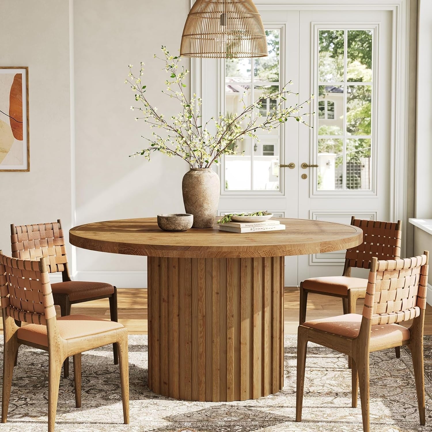 47 Solid Wood Round Farmhouse Pedestal Dining Table Kitchen Table For 4 6 47 L 47 W 29.5 H