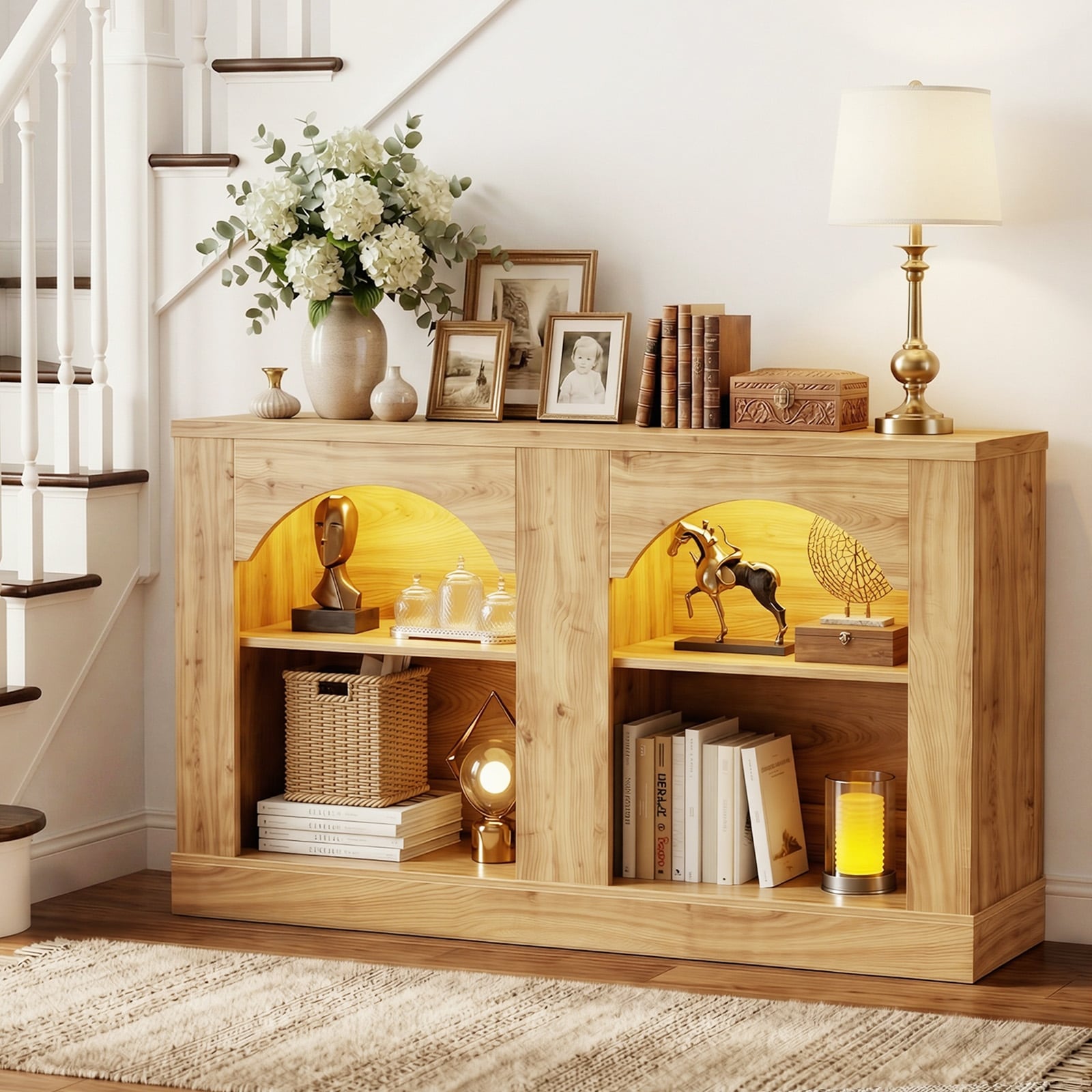 47 W Bookshelves With Led Light Display Bookcase Toy Storage With Adjustable Shelves