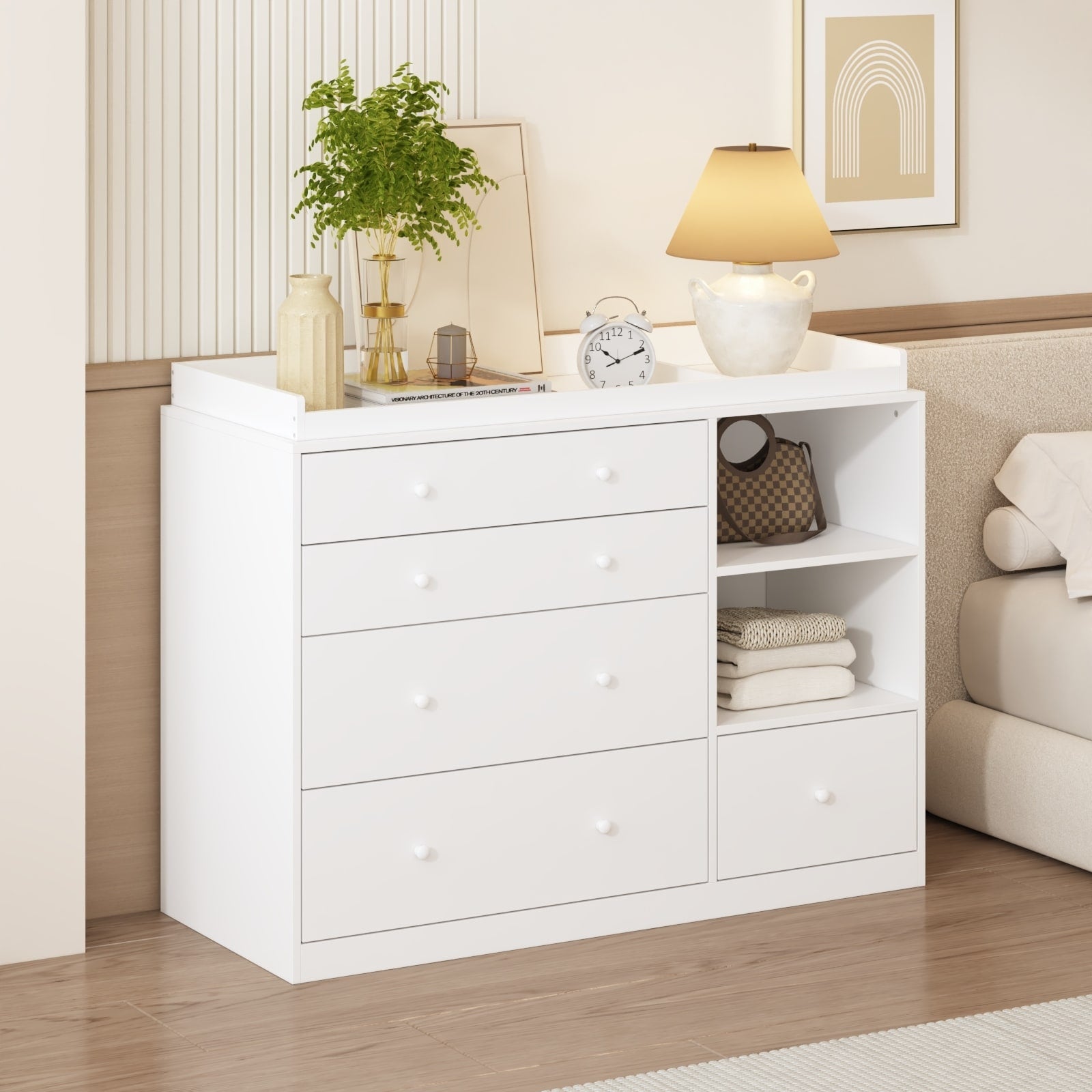 47 White Dresser Bedroom Storage Cabinet For Clothes Toys Accessories Modern Chest Of Drawers For Nursery Or Closet