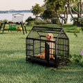48 Inch Heavy Duty Dog Crate With Wheels Folding Big Dog Cage For Large And Medium Dogs With A Pointed Roof And Removable Tray