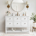 48 Inch Single Bathroom Vanity With 6 Drawers Marble Top Bathroom Vanity With Sink In White