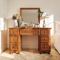 48 Inch Solid Pine Wood Vanity Desk With Mirror 7 Drawers Farmhouse Makeup Dressing Table