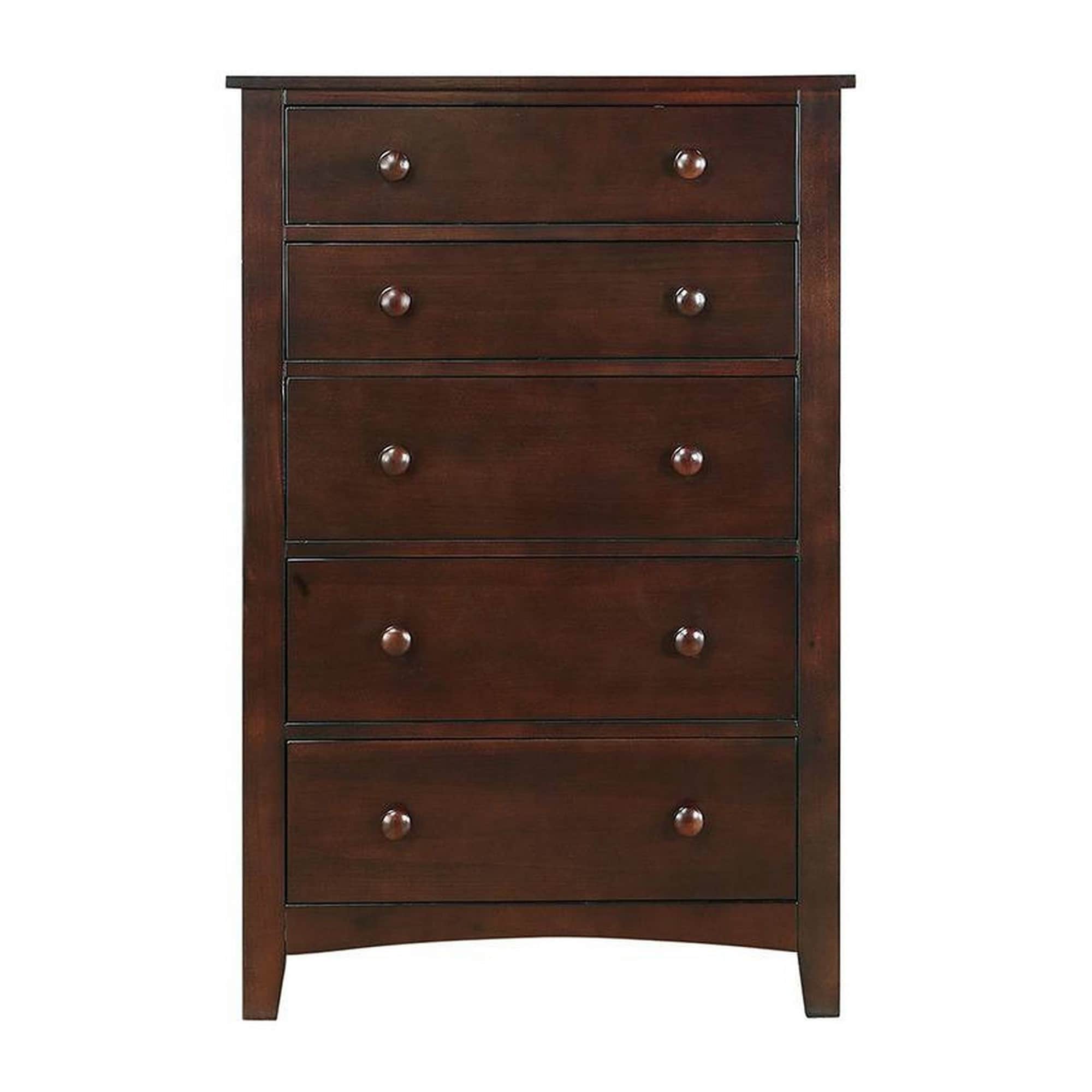 48 Inches 5 Drawer Wooden Chest With Round Knobs Brown