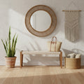 48 In. Beige Upholstered Accent Bench With Brown Solid Wood Frame