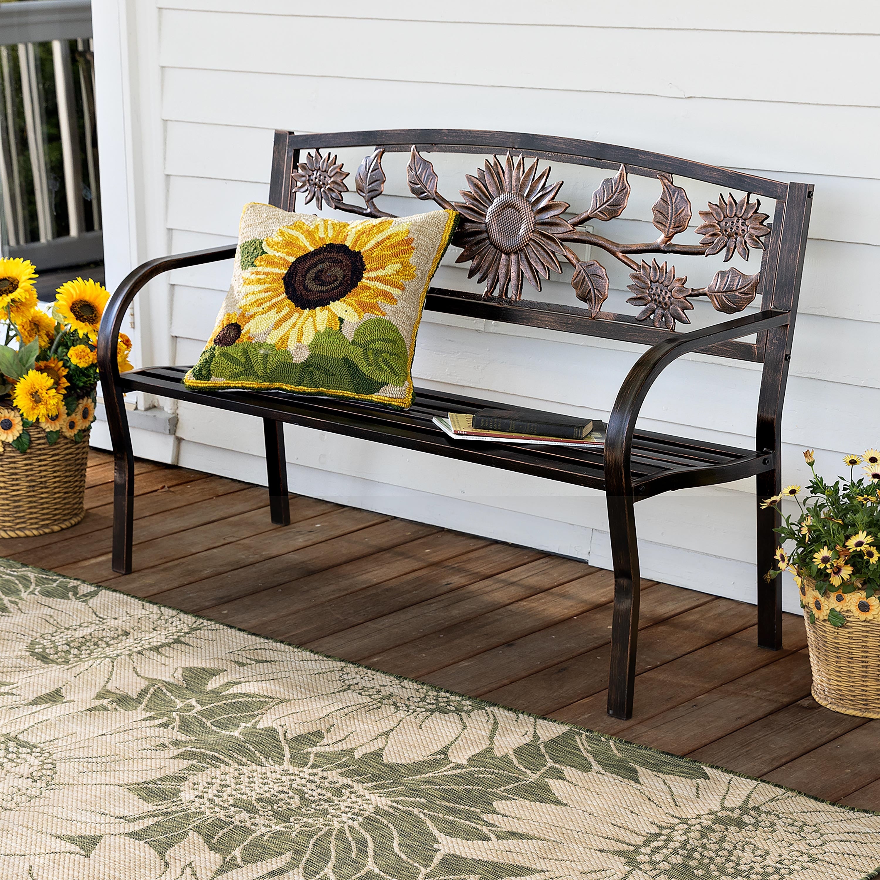 48 In. Sunflower Metal Outdoor Garden Bench