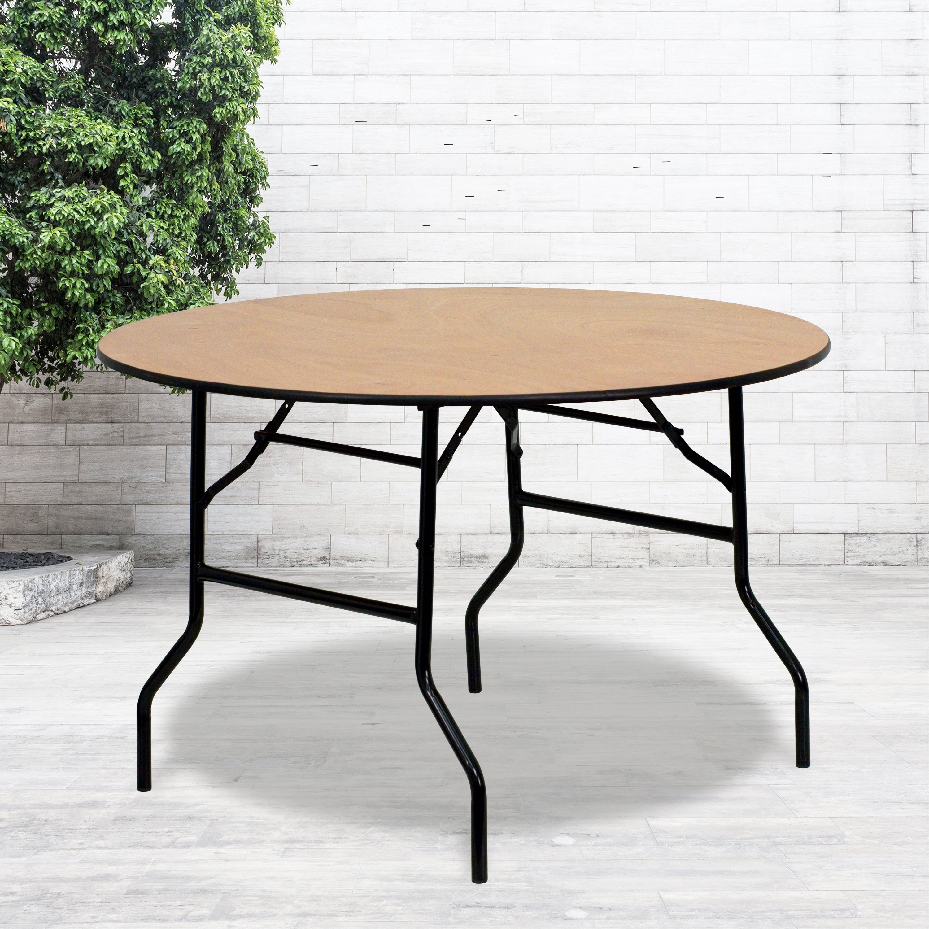 48 Inch Round Wood Folding Banquet Table With Finished Top