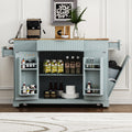 48.50 Fluted Kitchen Island With Power Outlet Rolling Wheels 3 Drawer 3 Open Side Racks And 10 Gallon Garbage Bin