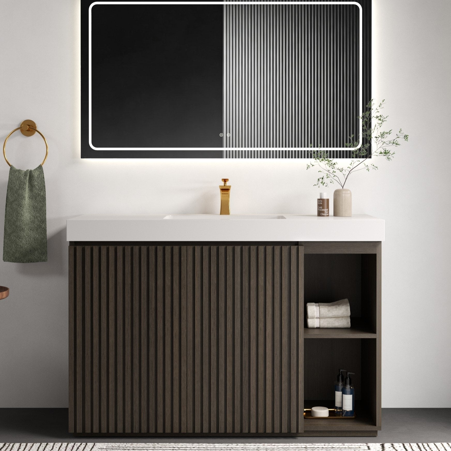 48F Bathroom Vanity With Sink One Piece Quartz Sink Basin Without Drain And Faucet