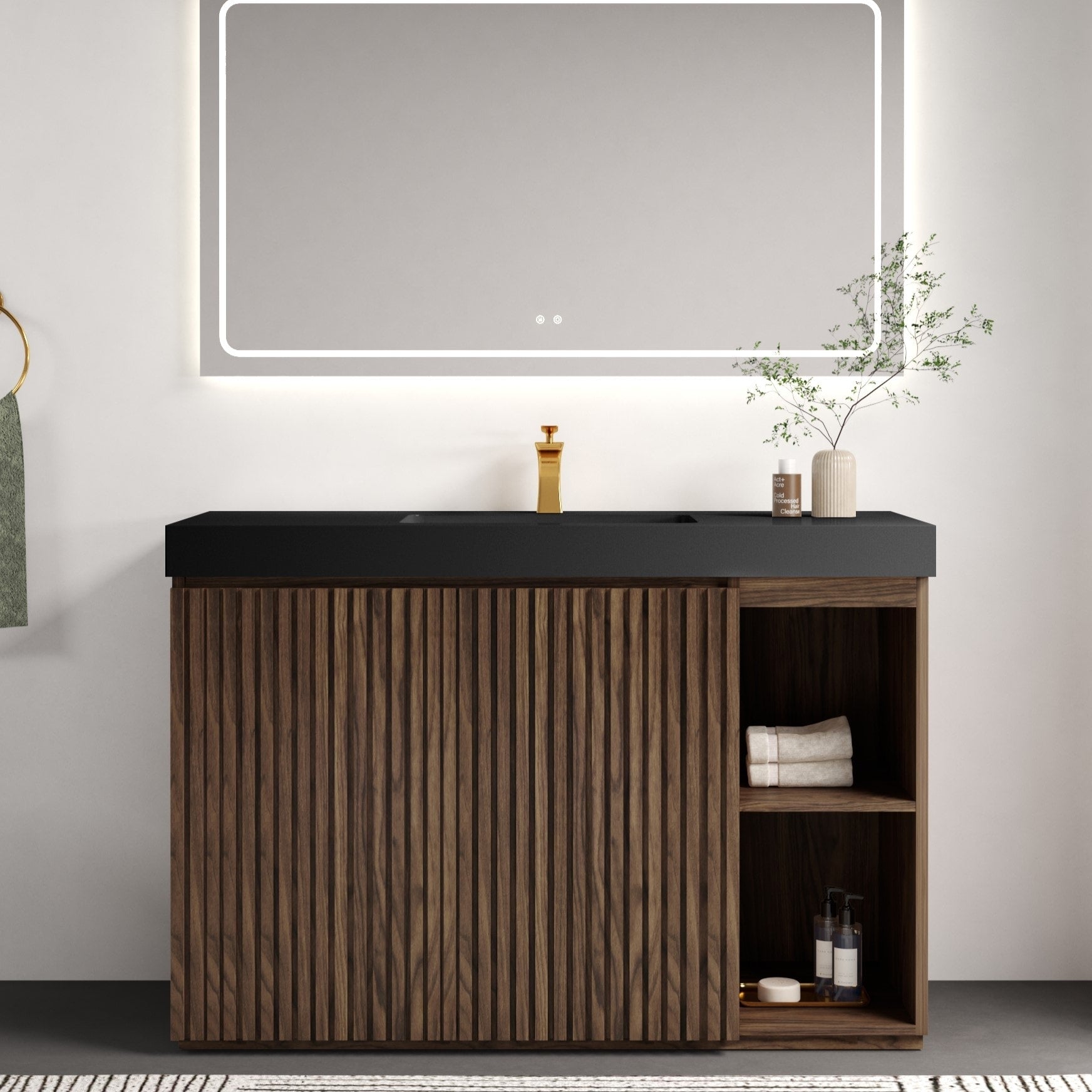 48F Bathroom Vanity With Sink One Piece Quartz Sink Basin Without Drain And Faucet