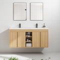 48 60 Plywood Water Resistant Freestanding Bathroom Vanity With Resin Double Sink Soft Close Doors And Open Storage Rack