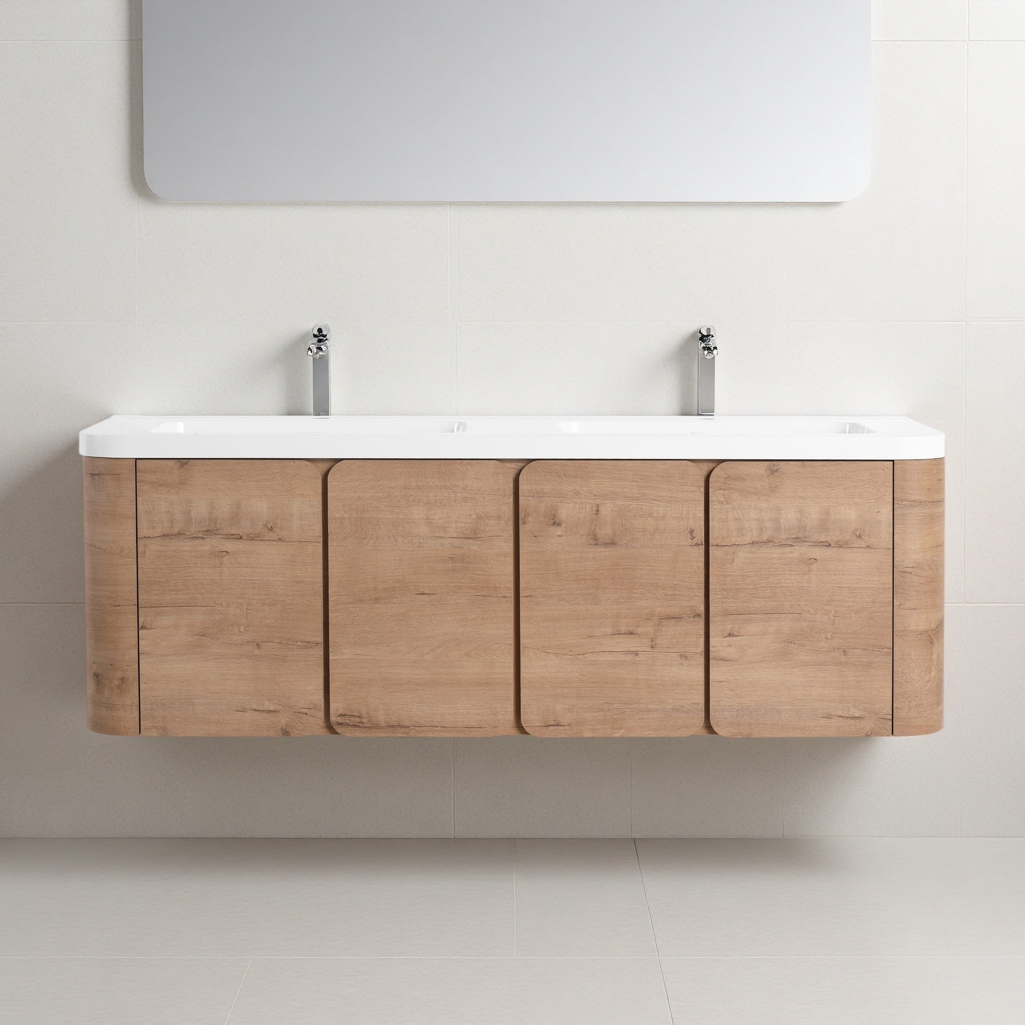 48 60 Plywood Water Resistant Wall Mounted Bathroom Vanity With Resin Sink And Soft Close Doors