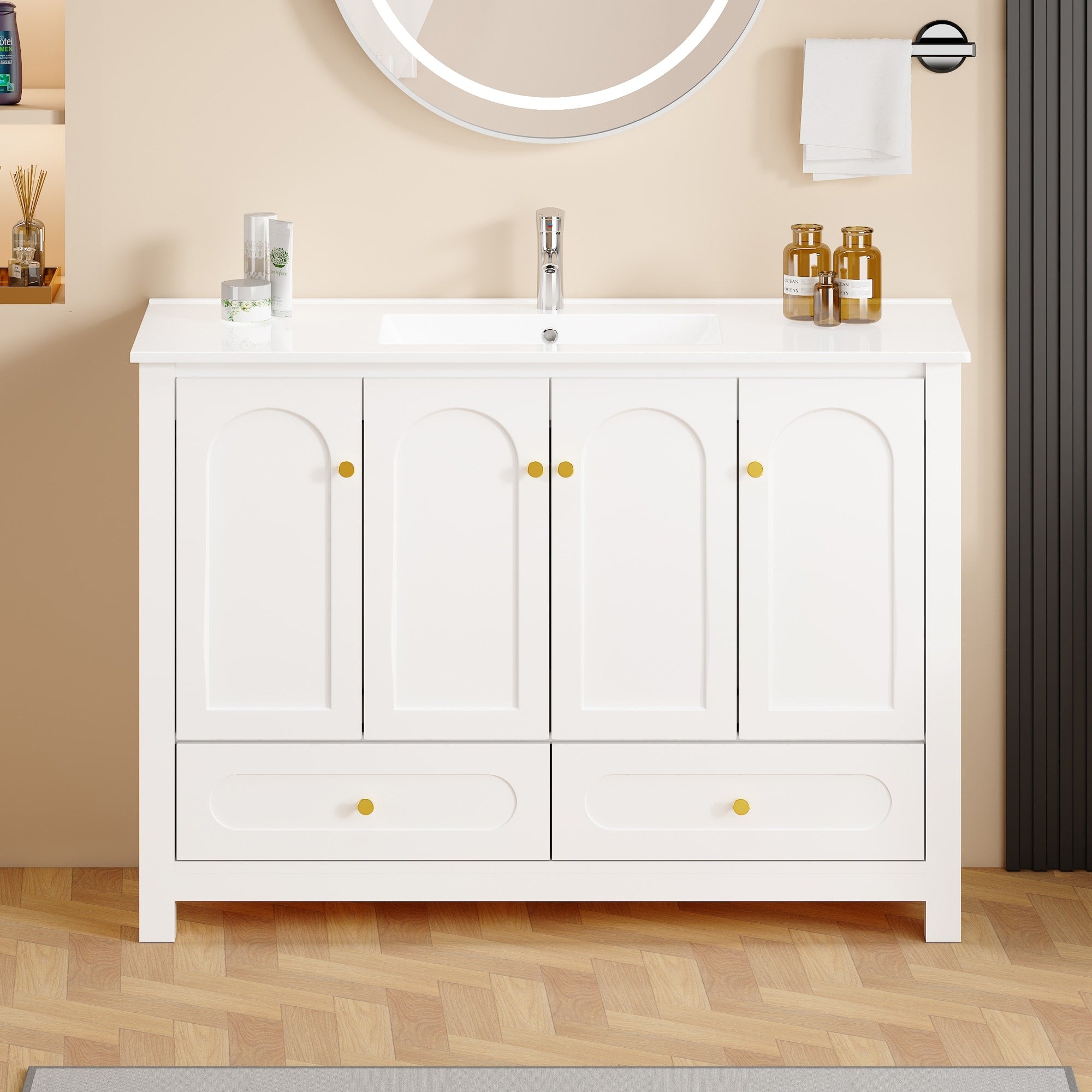 48 Bathroom Vanity With Ceramic Sink Combo Abundant Storage Cabinet 4 Soft Close Doors And 2 Drawers