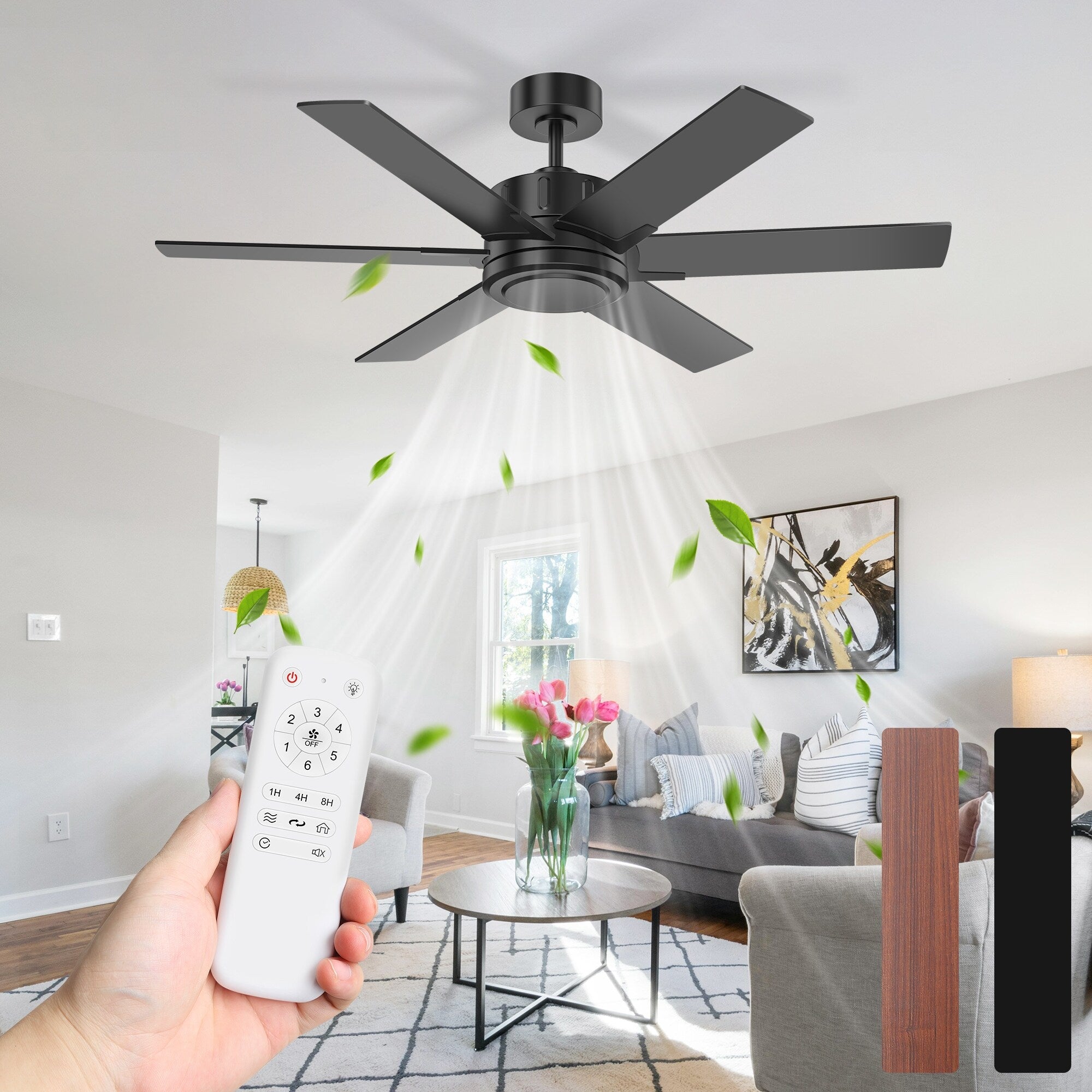 48 Ceiling Fan No Light 6 Blade Fan 6 Speed Dc Motor Reversible Quiet Downrod Mount Remote Control Small Room Fan