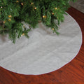 48 White Quilted Christmas Decorative Tree Skirt With Velvety Trim