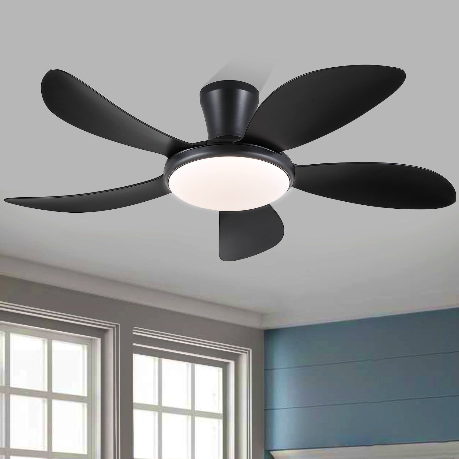 48 Flush Mount Ceiling Fan With Lights 5 Reversible Blades 3 Cct Led With Remote And App Control 48 Inches