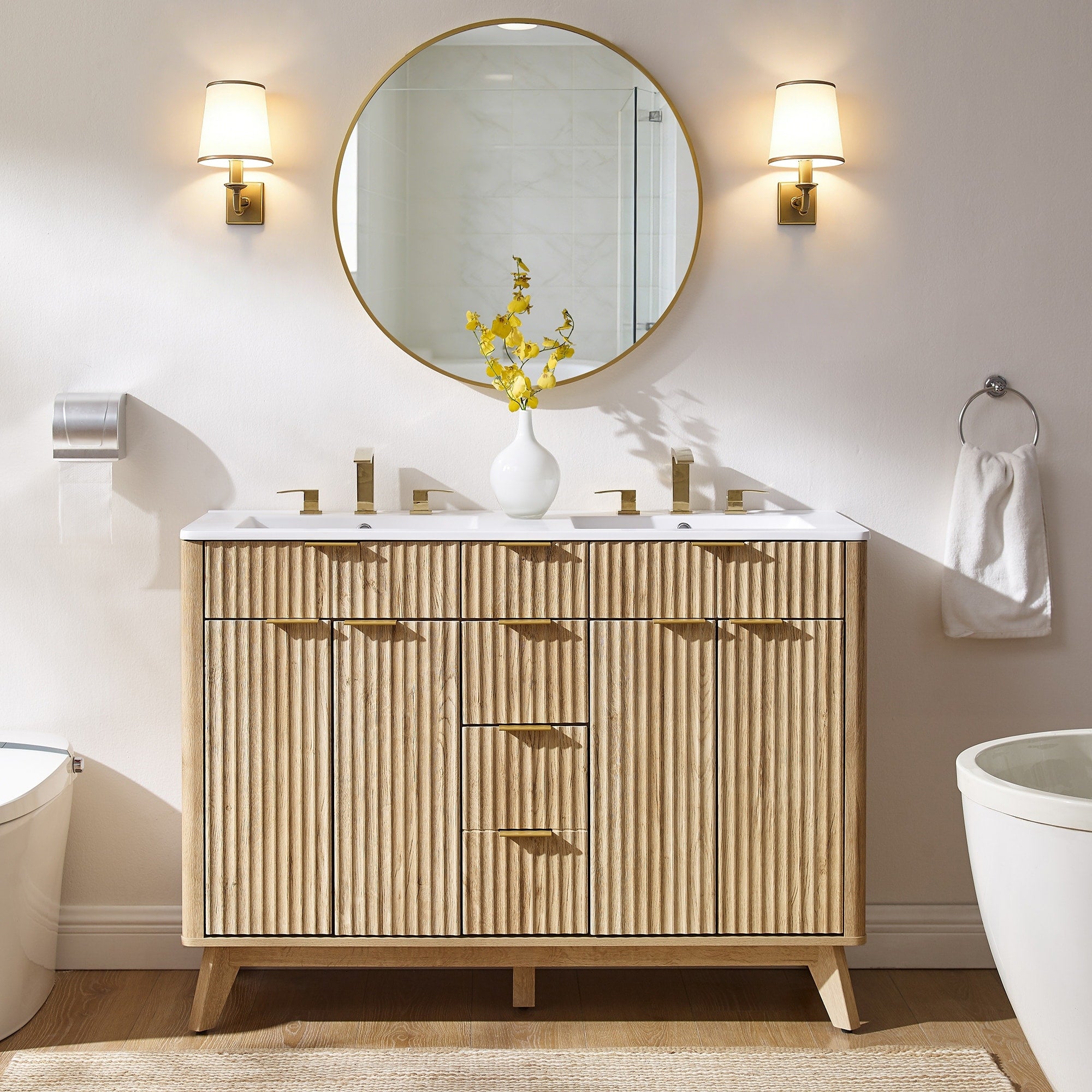 48 Fluted Bathroom Vanity With Sink Combo Bathroom Storage Vanity