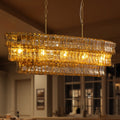 48 Gold Crystal Chandelier 8 Light Rectangle Chandelier With Amber Glass Large Drum Hanging Light Fixture For Kitchen Island