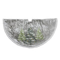 48 Gray Velour Christmas Tree Skirt With Green Trees And White Faux Fur Border N A