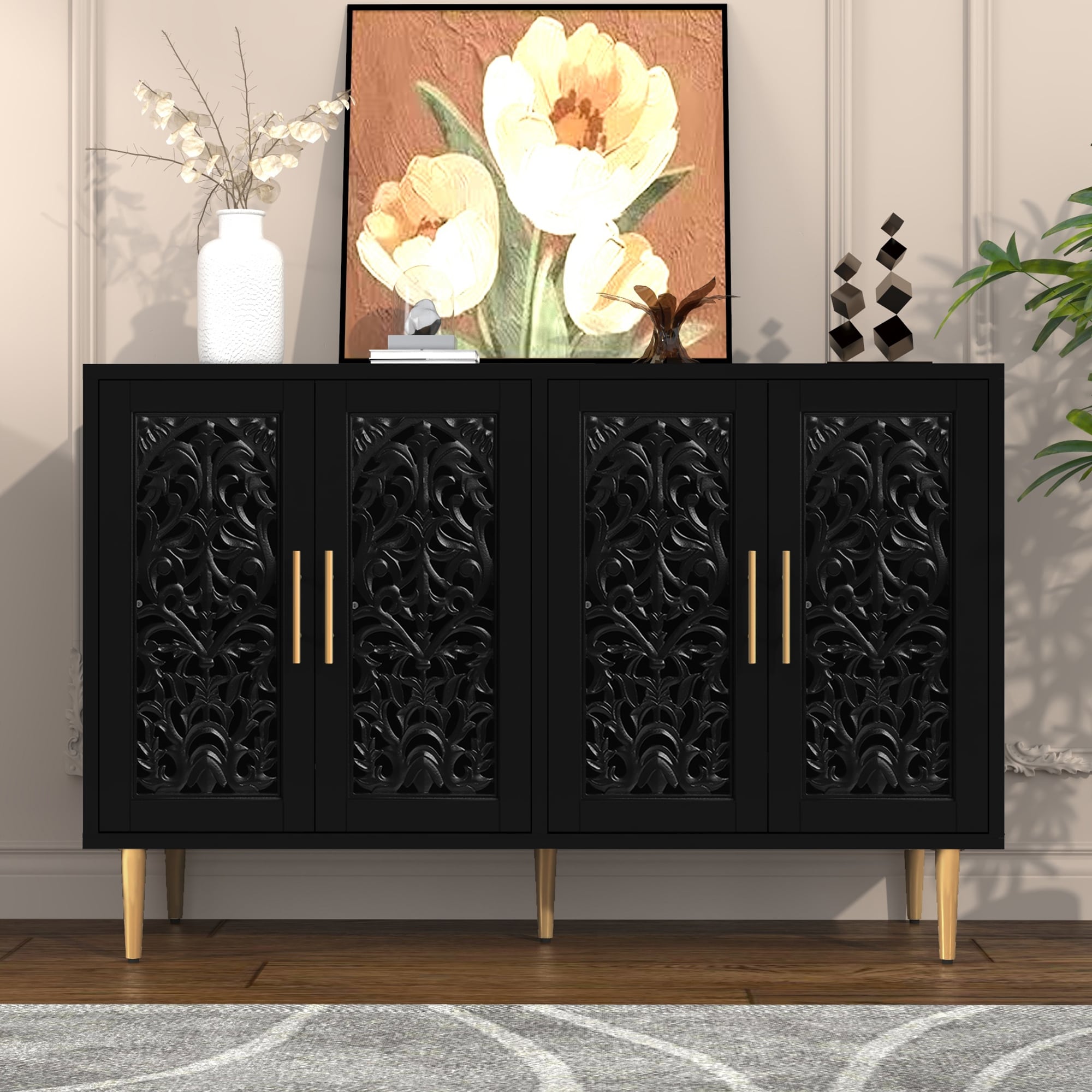 48 Hollow Carved Sideboard Buffet Cabinet