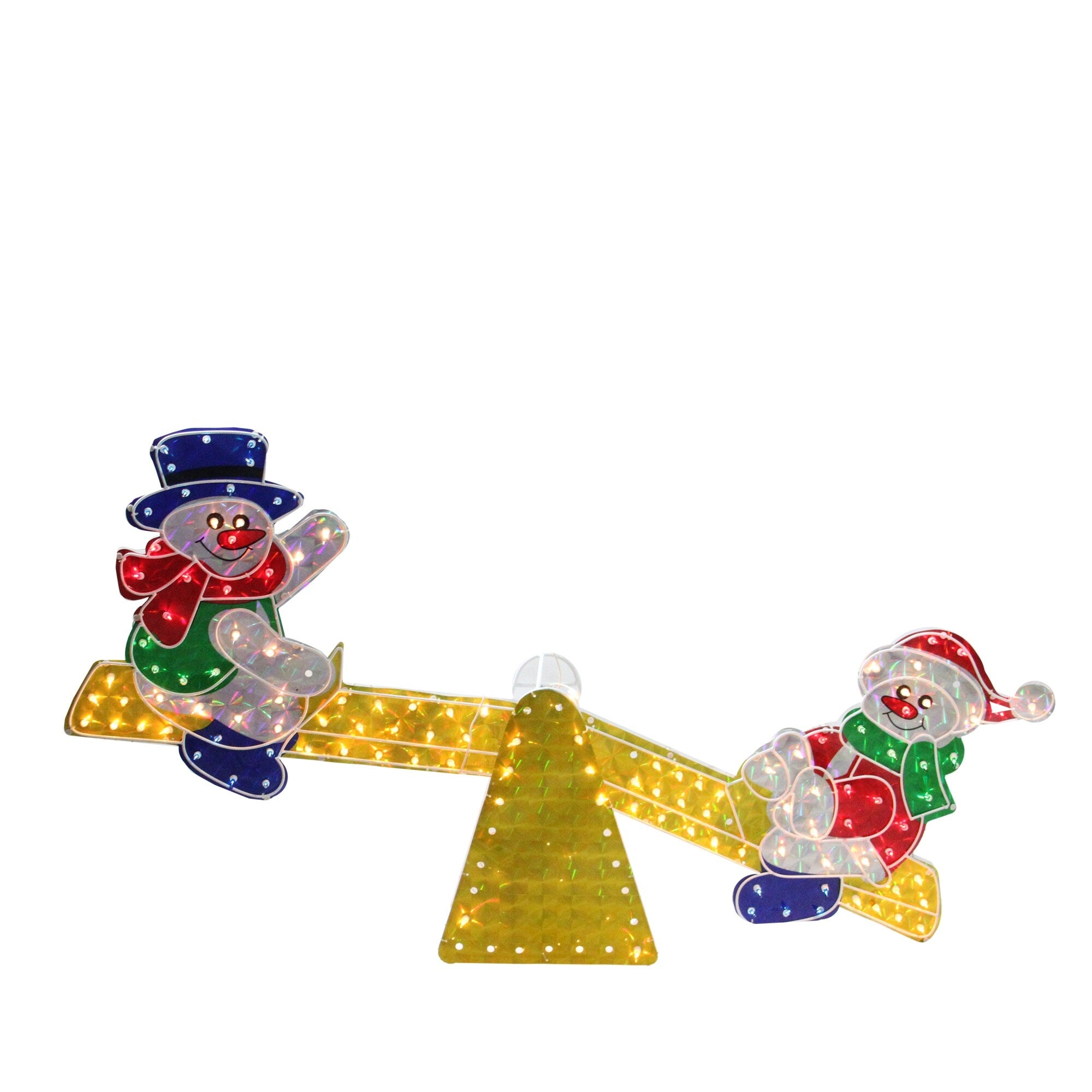 48 Holographic Snowmen On See Saw Lighted Outdoor Christmas Decoration