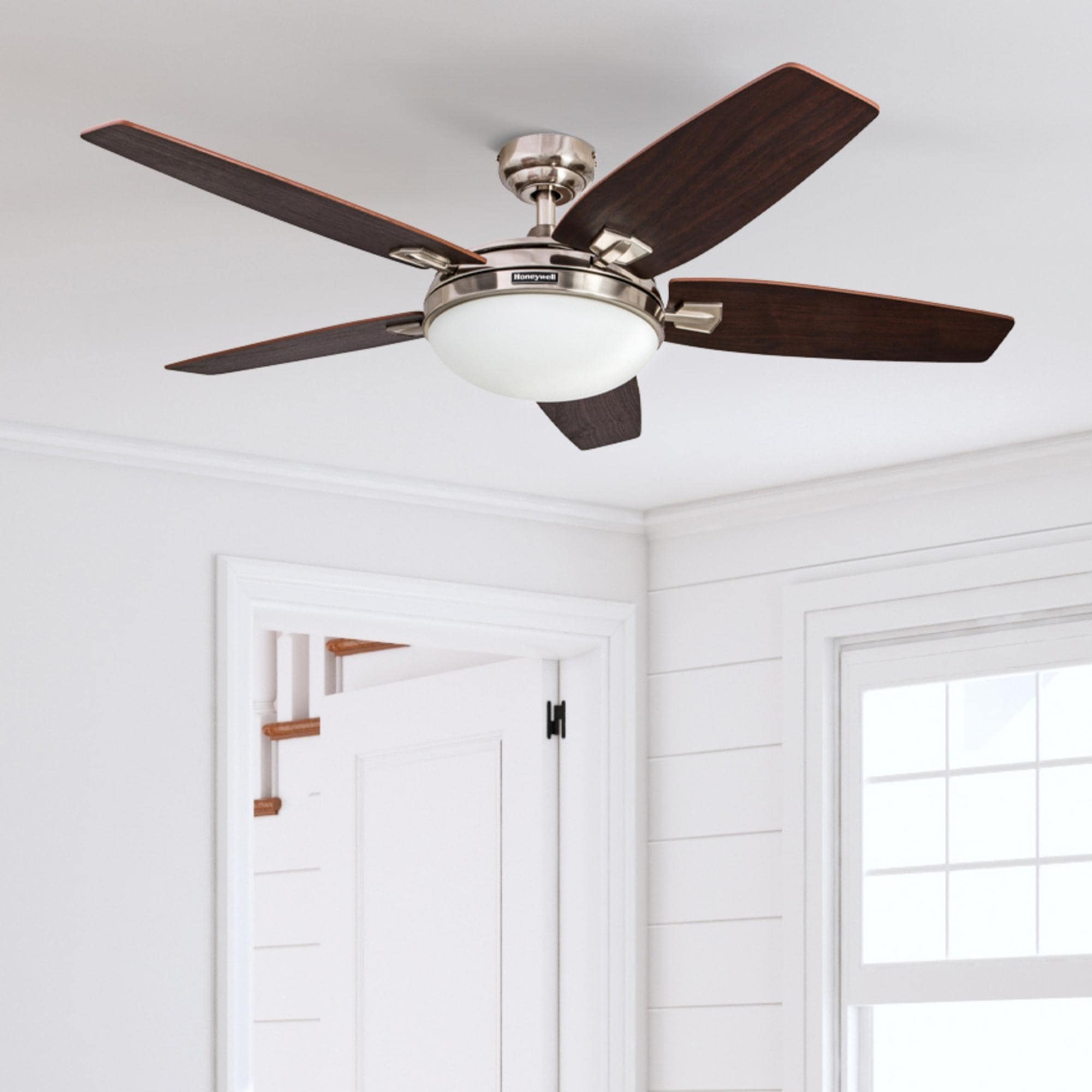 48 Honeywell Carmel Brushed Nickel Ceiling Fan With Integrated Light And Remote