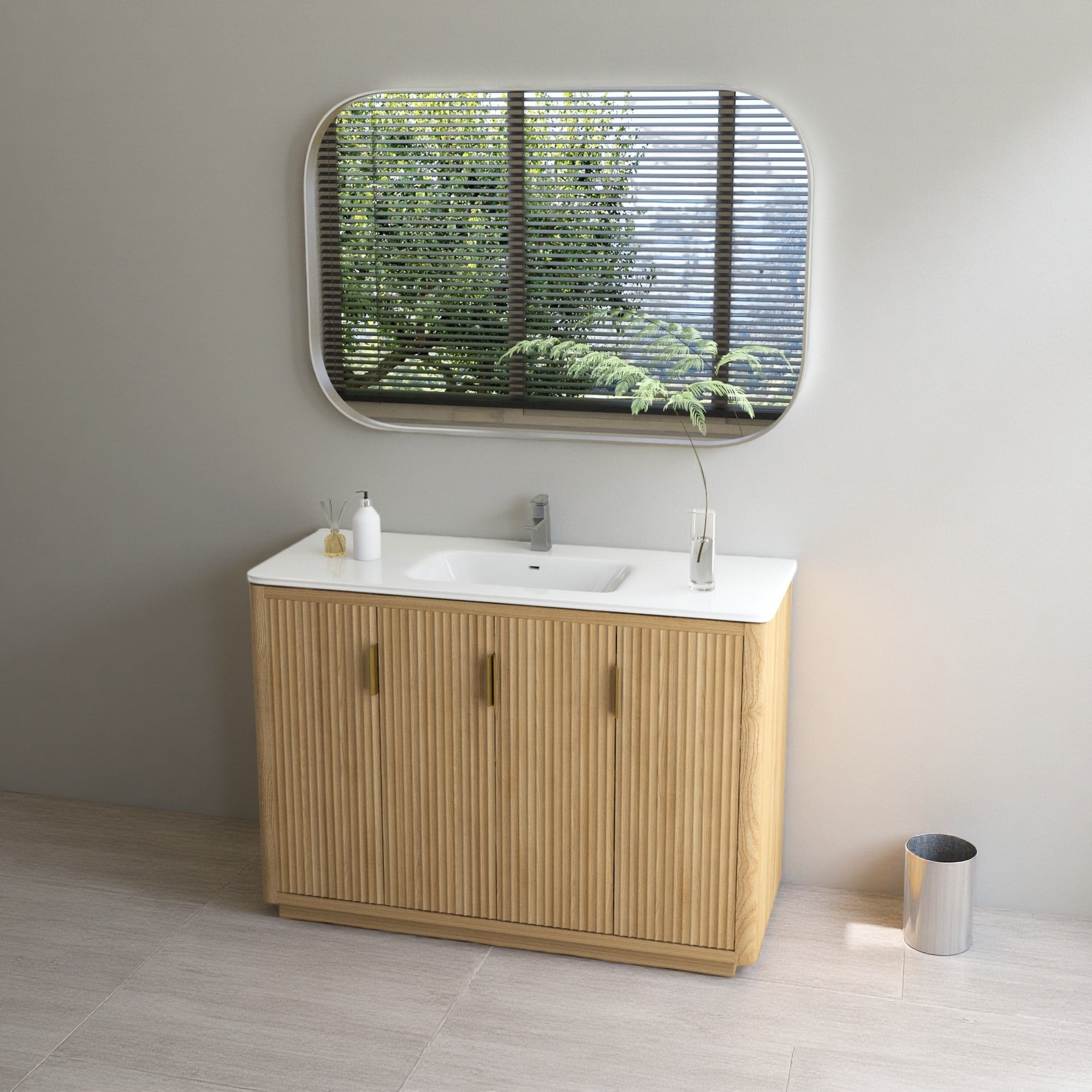 48 Mdf Water Resistant Freestanding Bathroom Vanity With Ceramic Undermount Sink 4 Doors And Gold Handles