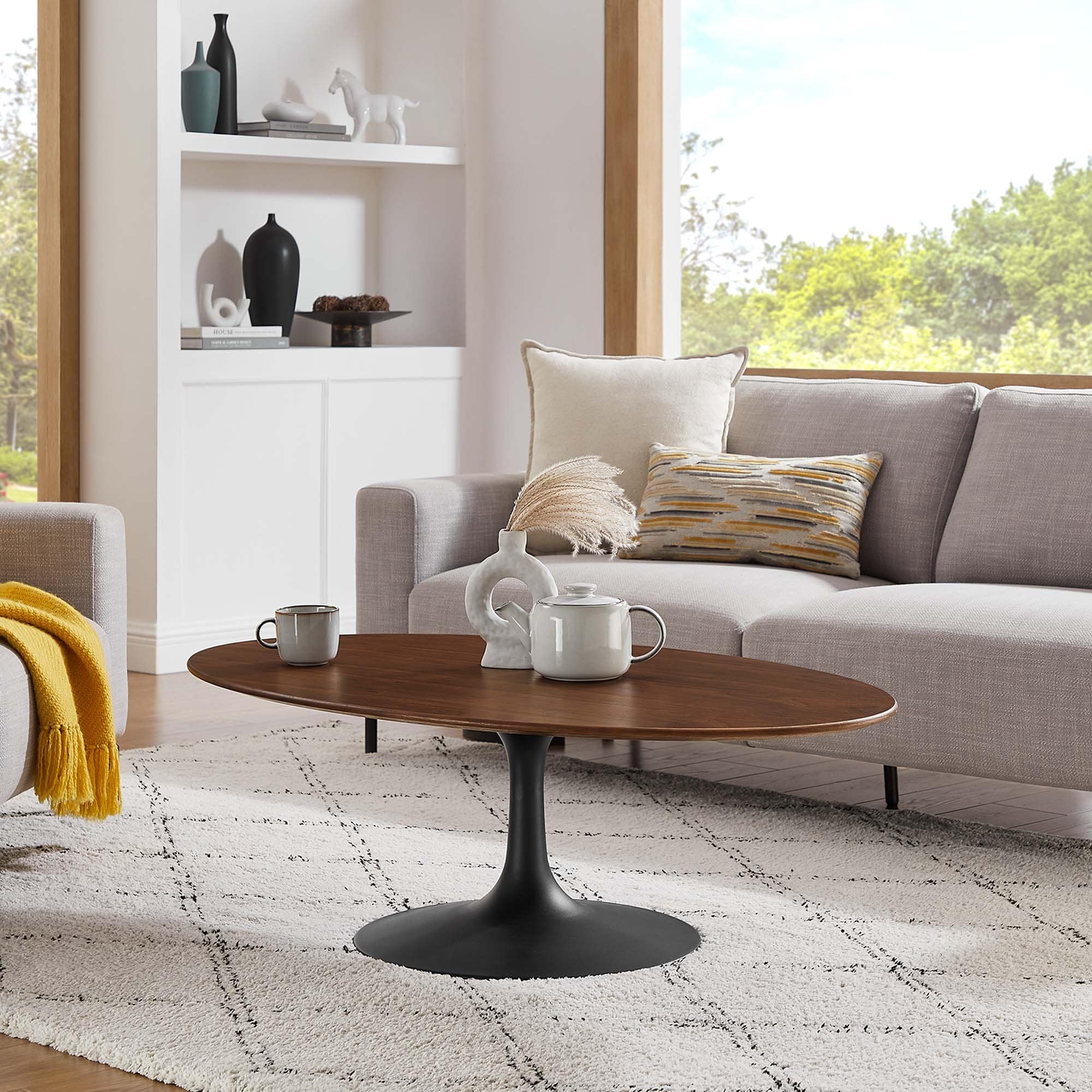 Lippa 48 Oval Shaped Walnut Coffee Table N A