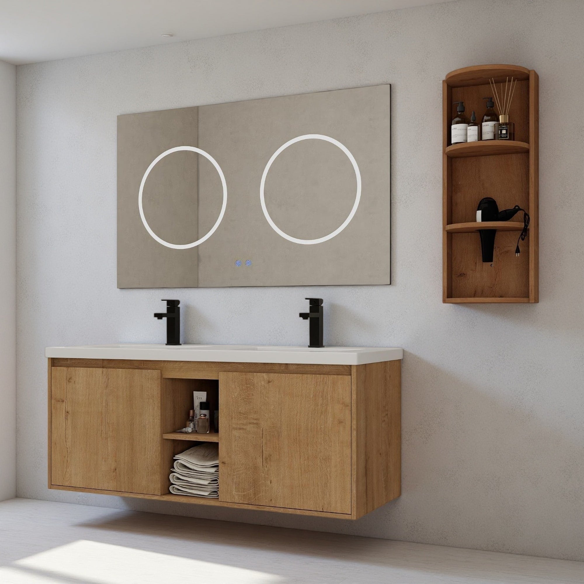 48 Plywood Water Resistant Wall Mounted Bathroom Vanity With Double Resin Sink Soft Close Doors