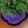 48 Purple And Silver Glittered Floral Christmas Tree Skirt With Velveteen Trim