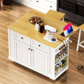 48 Rolling Kitchen Island With Barn Doors Charging Station White Kitchen Cart With Drop Leaf Adjustable Shelves