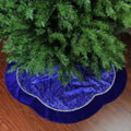 48 Royal Blue And Silver Swirl Christmas Tree Skirt With Scalloped Trim