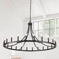 48 Rustic 24 Light Wagon Wheel Candle Style Farmhouse Single Tier Round Chandelier
