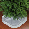 48 Silver And White Flourish Christmas Tree Skirt With Velveteen Trim