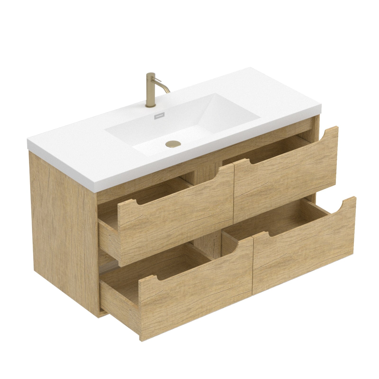 48 Solid Wood Bathroom Vanity With Integrated Resin Sink Handle Free Modern Design