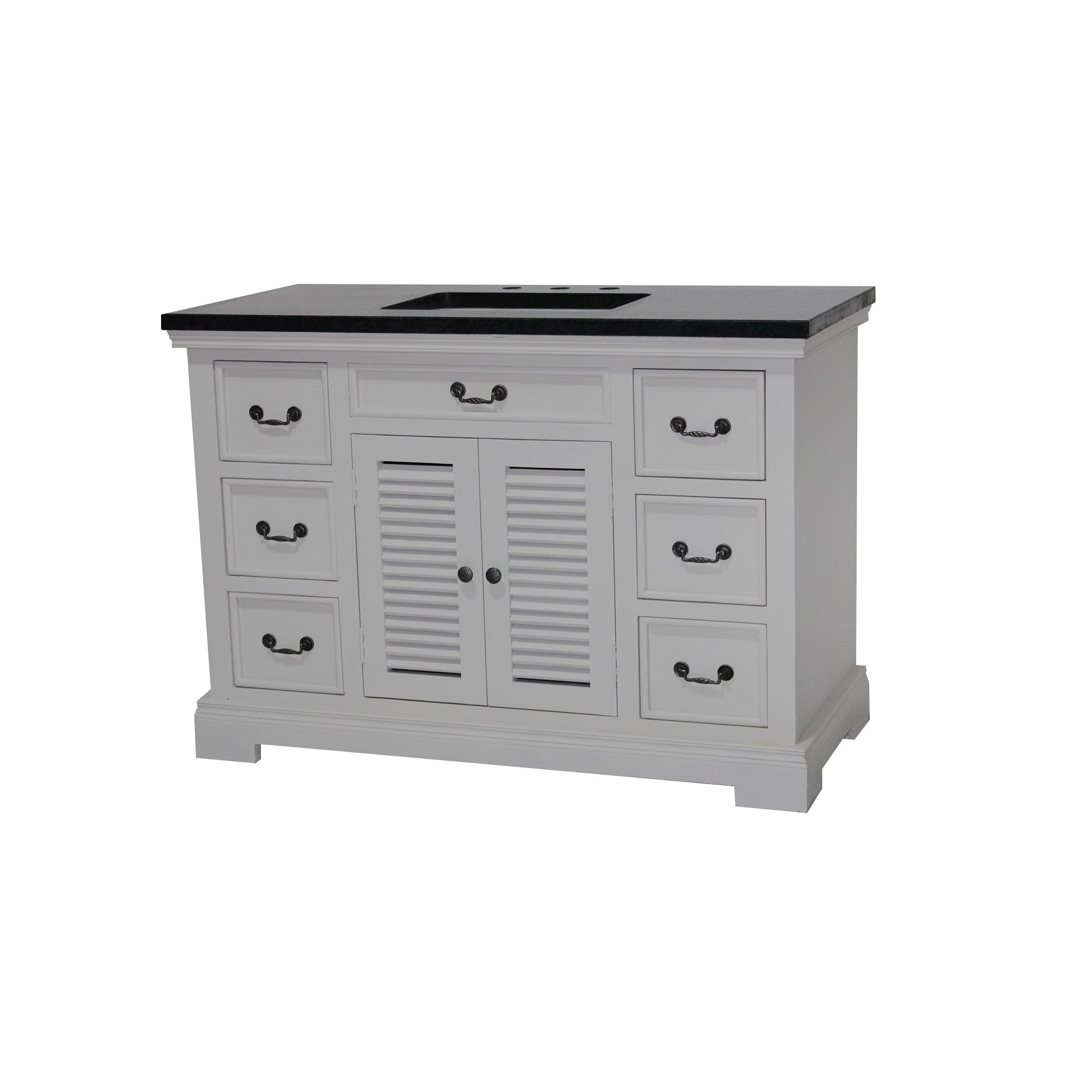 48 Two Door Single Vanity In White Finish And Black Granite Top
