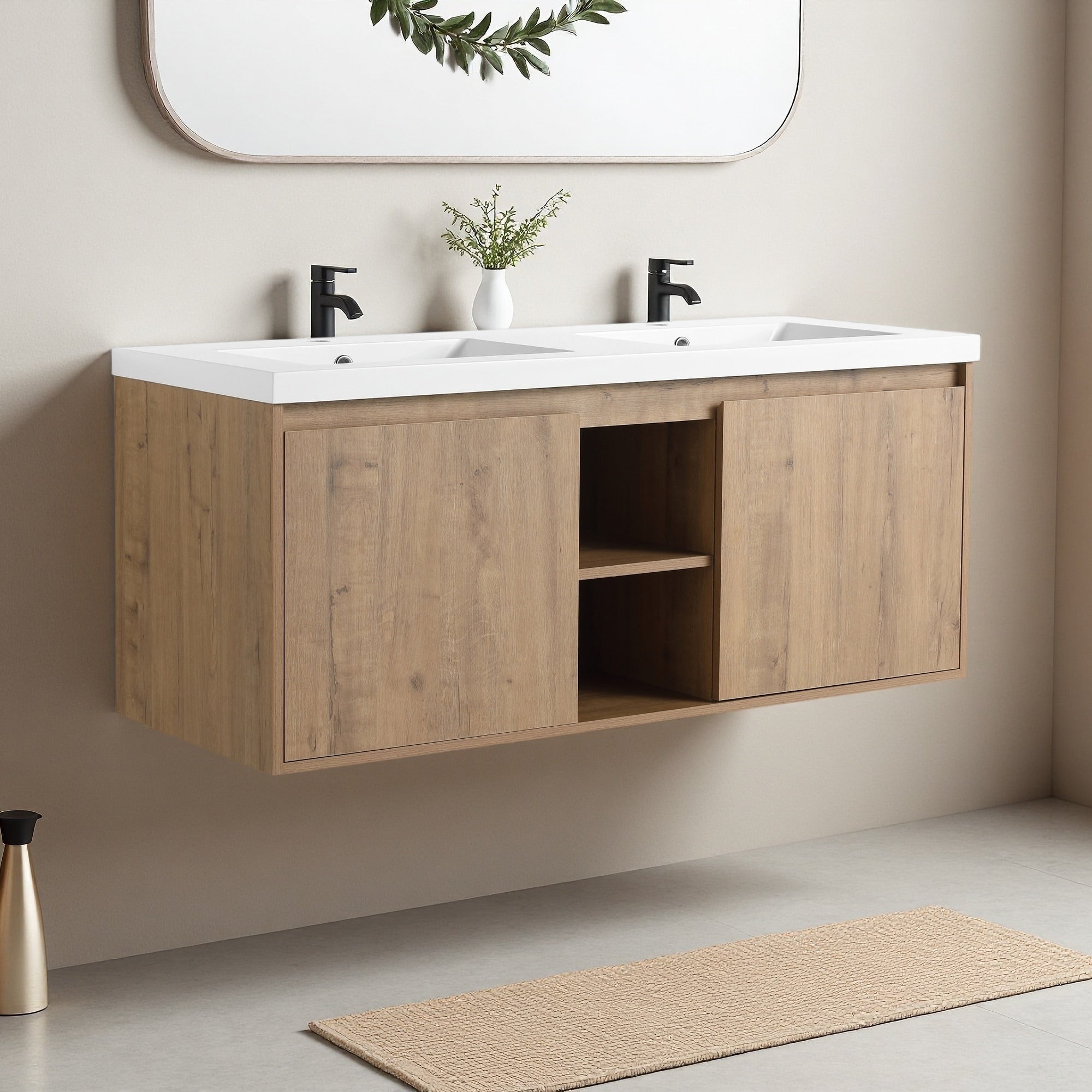 48 Wall Mounted Bathroom Vanity With Double Sink Soft Closing Door Hinge Kd Package