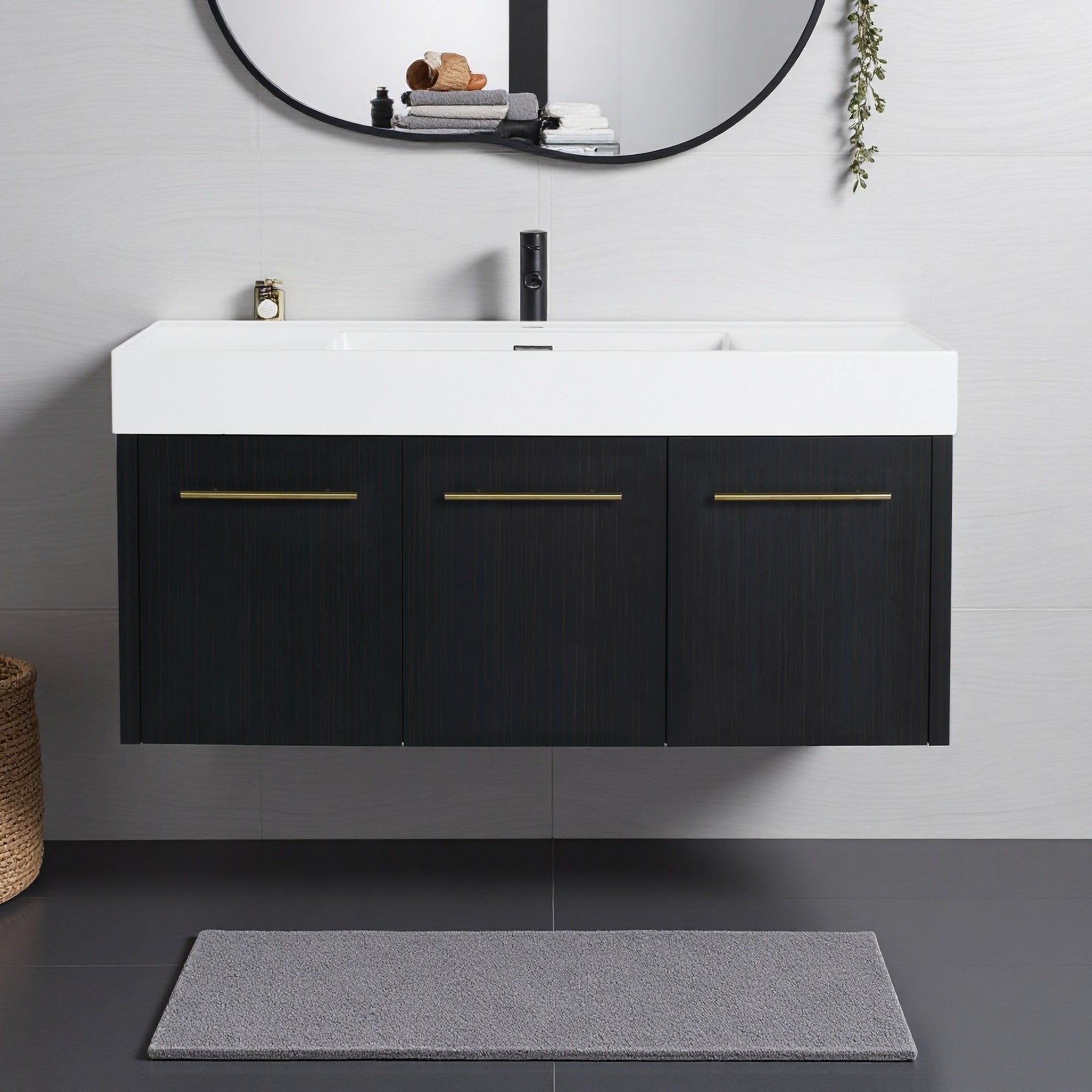 48 Wall Mounted Bathroom Vanity With Resin Sink Thick Edged Design Soft Closing Doors Eco Friendly Plywood Base