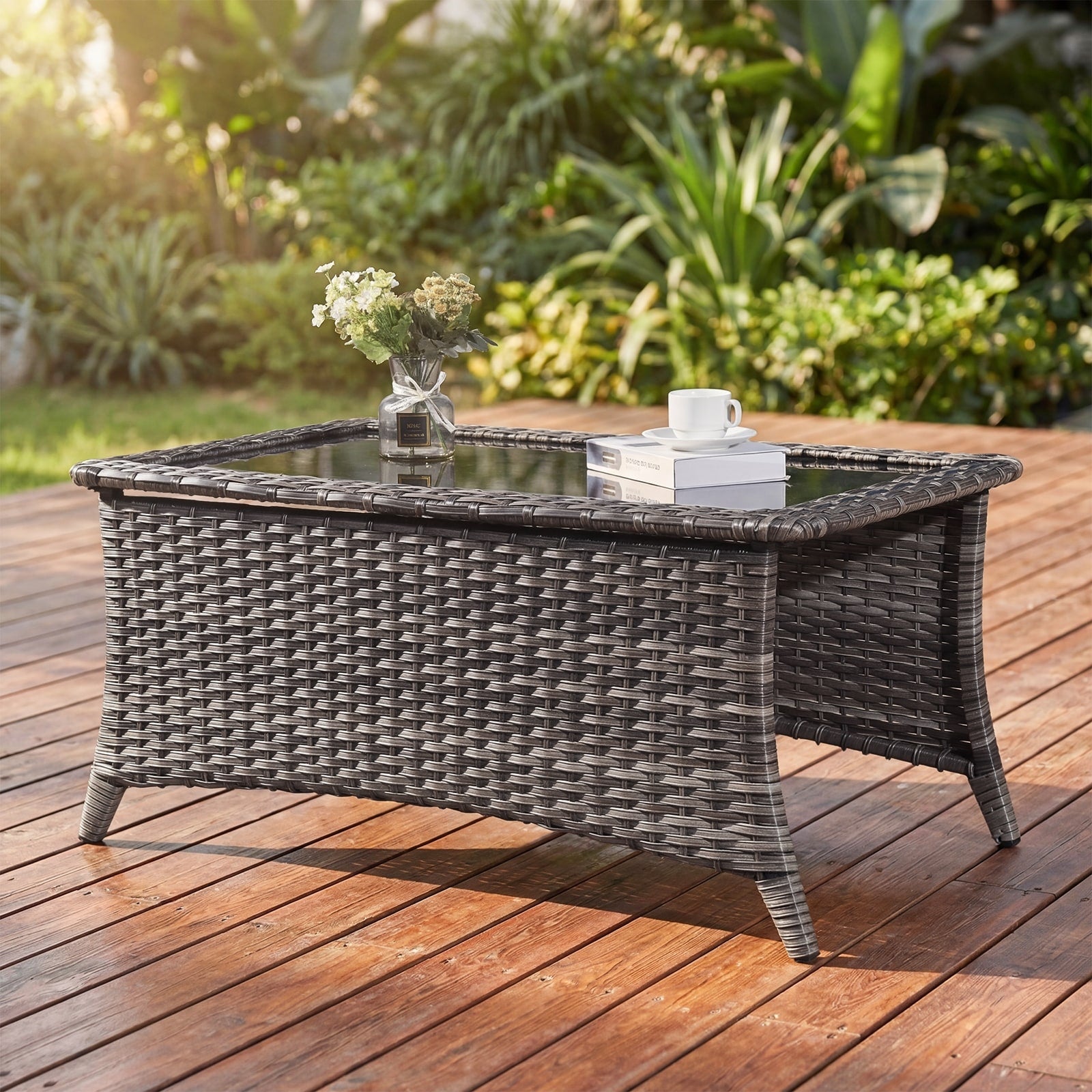 48 L X 28 W X 21 H Outdoor Wicker Coffee Table With Tempered Glass Top