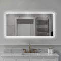 48In.X24In.Led Bathroom Vanity Wall Mirror With Straight Edge Design Frosted Glass Finish Anti Fog Copper Free Silver Glass