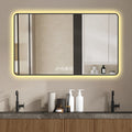48X32 Black Frame Wall Mirror With Temperature Display Color Light