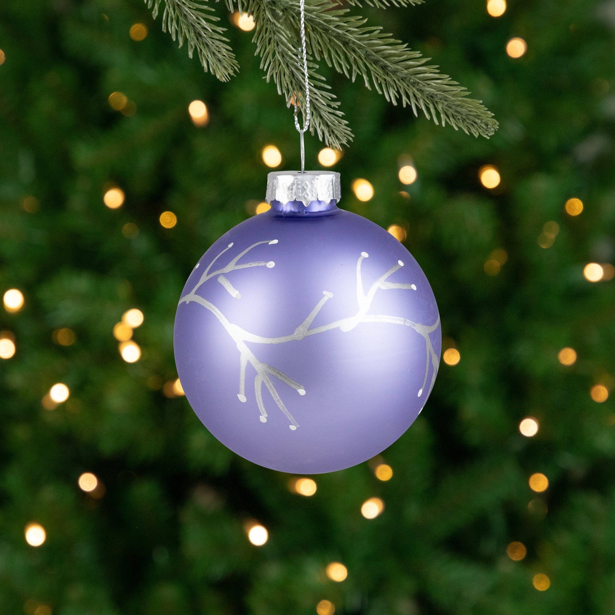 4 Piece Branch Pattern On A Slate Blue Glass Ornament Set 3.25 82.55Mm