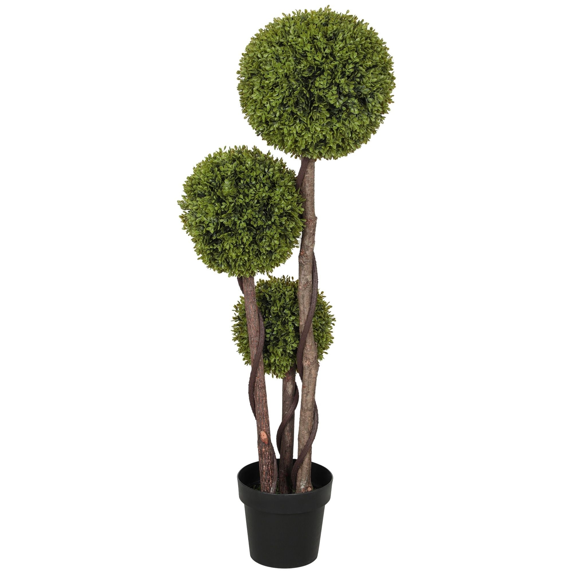 4Ft Potted Fake Plant Artificial Boxwood Topiary Tree Triple Ball Tree For Indoor And Outdoor