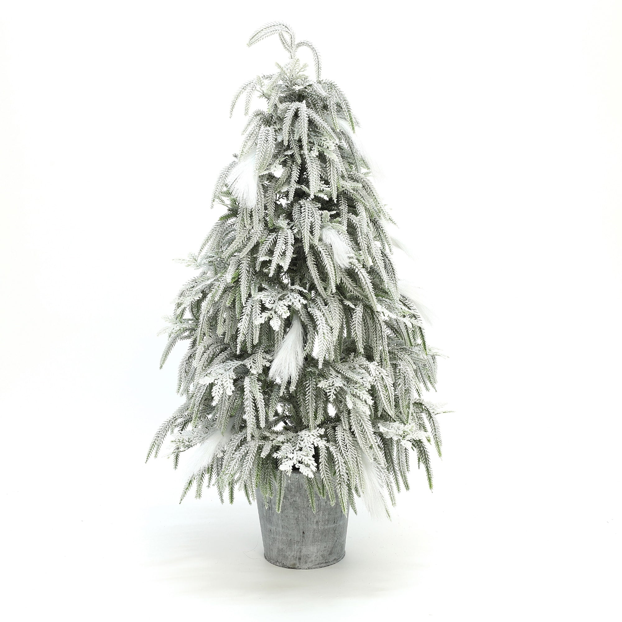 4Ft Unlit Artificial Potted Tree With White Snow Flocked And Soft Branches 49.2 H X 30 Diameter