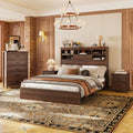 Queen 4Pcs Wooden Bedroom Set With Storage Headboard And Charging Station