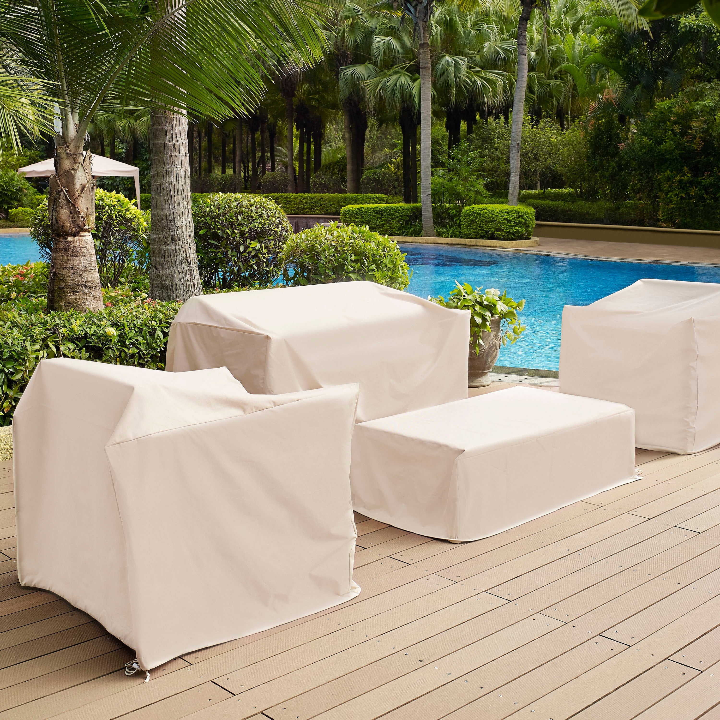 4Pc Furniture Cover Set Tan Loveseat 2 Chairs Coffee