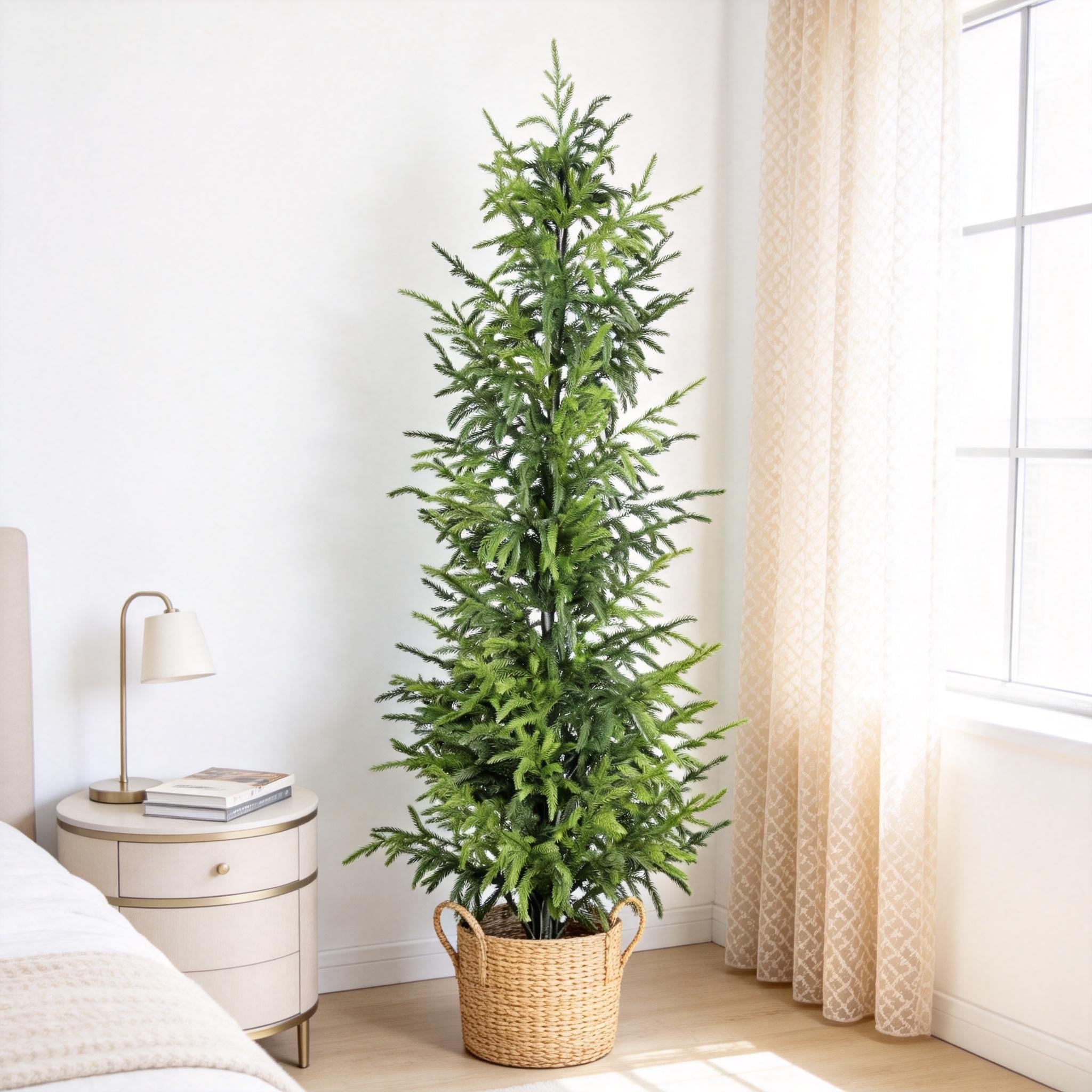 4 Artificial Real Touch Pine Tree In Black Plastic Pot 1Pc Set