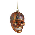 4 Day Of The Dead Orange Glitter Embellished Skull Halloween Christmas Ornament