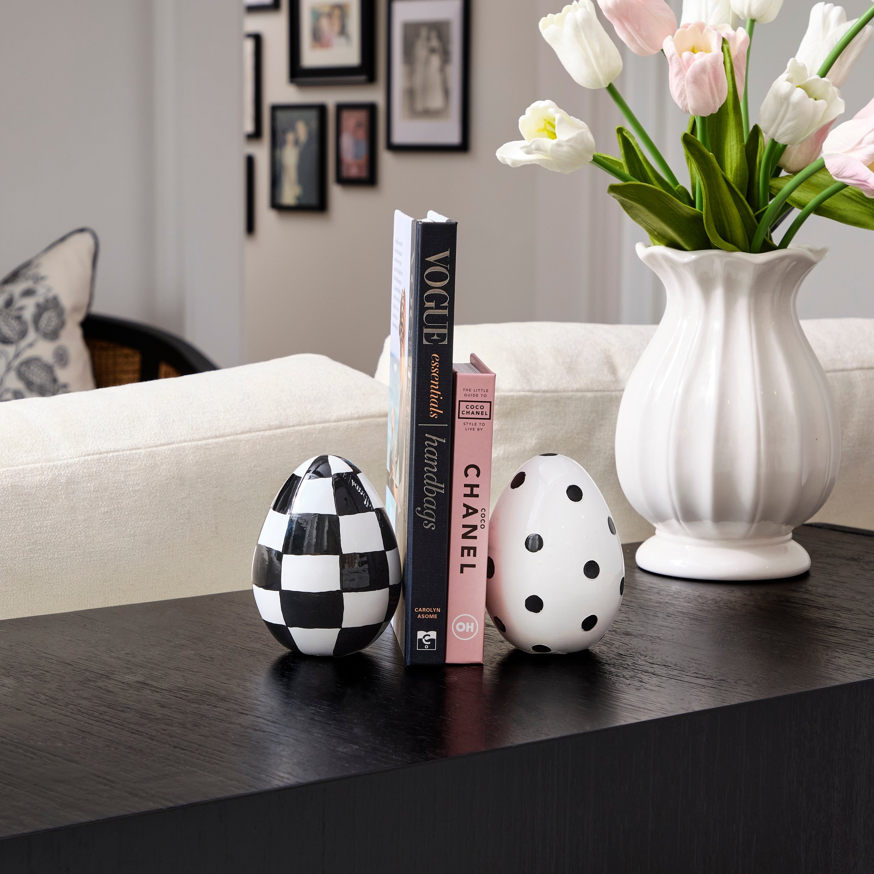 4 Resin Polka Dot And Check Easter Egg Set Of 2